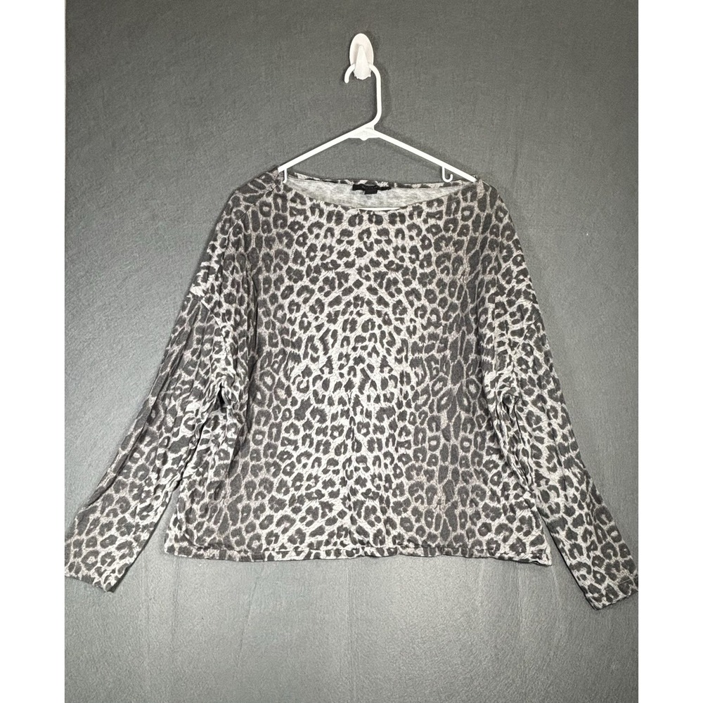 AllSaints Rita Leppo Tee Womens M Gray Leopard Print Long Sleeve 100% Cotton